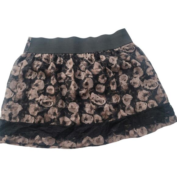 Stooshy Mini Skirt Brown Black Floral Womens Size Large - Picture 2 of 4